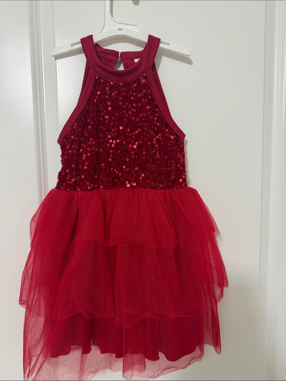 Girls Red Sequin Tulle Halter Costume Dress